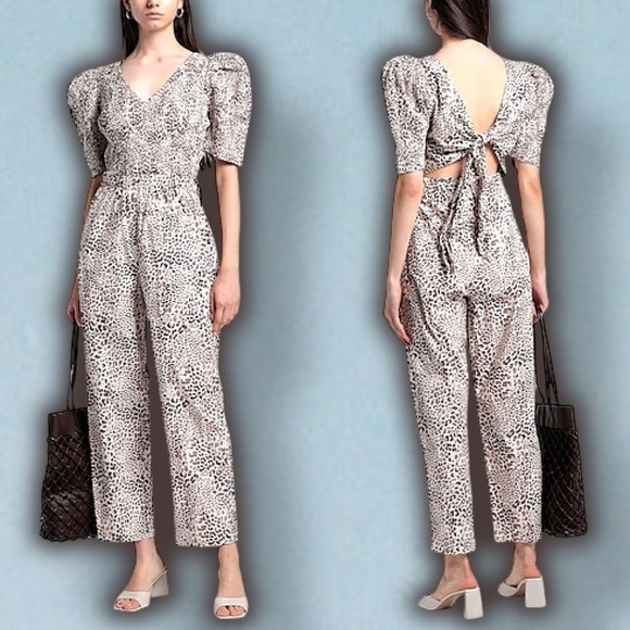 Sea New York Pants - NWT Sea New York ‘Calla’ Cheetah 100% Cotton Smocked Jumpsuit in “Day” Size 0